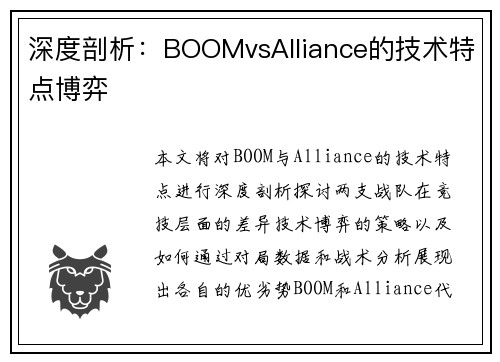 深度剖析：BOOMvsAlliance的技术特点博弈